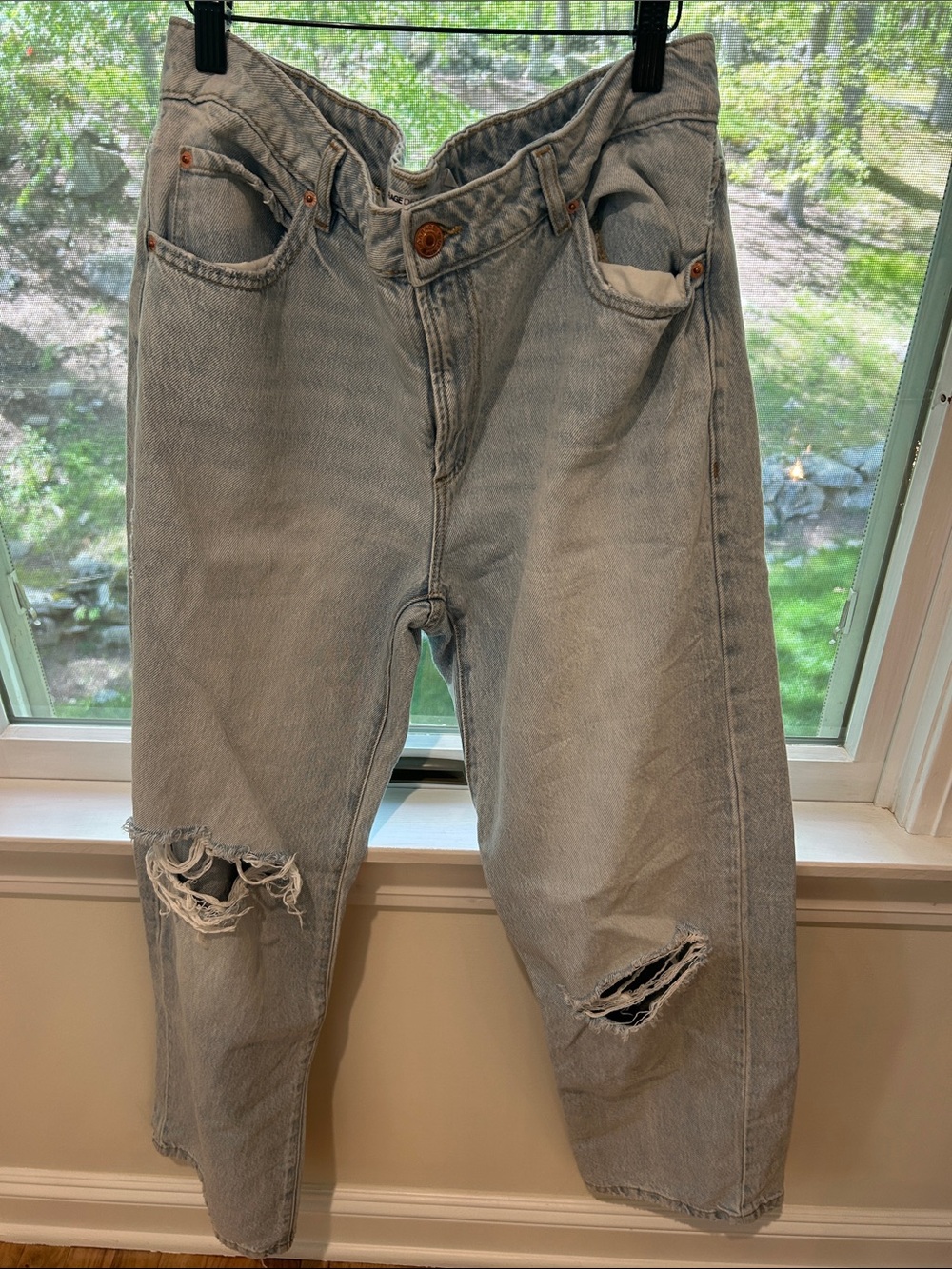Garage Light Gray Distressed Wide-Leg Jeans